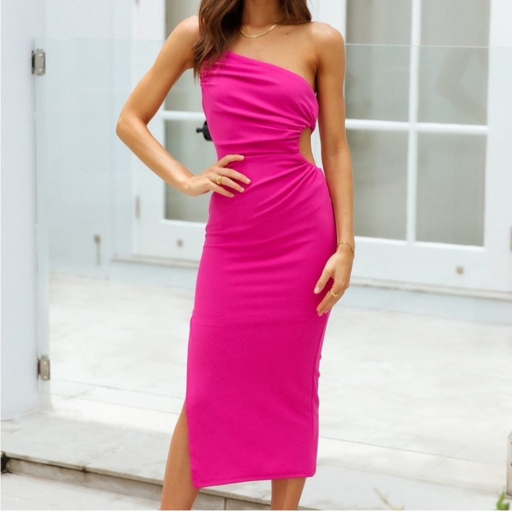 Hello Molly Vibrant Pink One-Shoulder Dress
